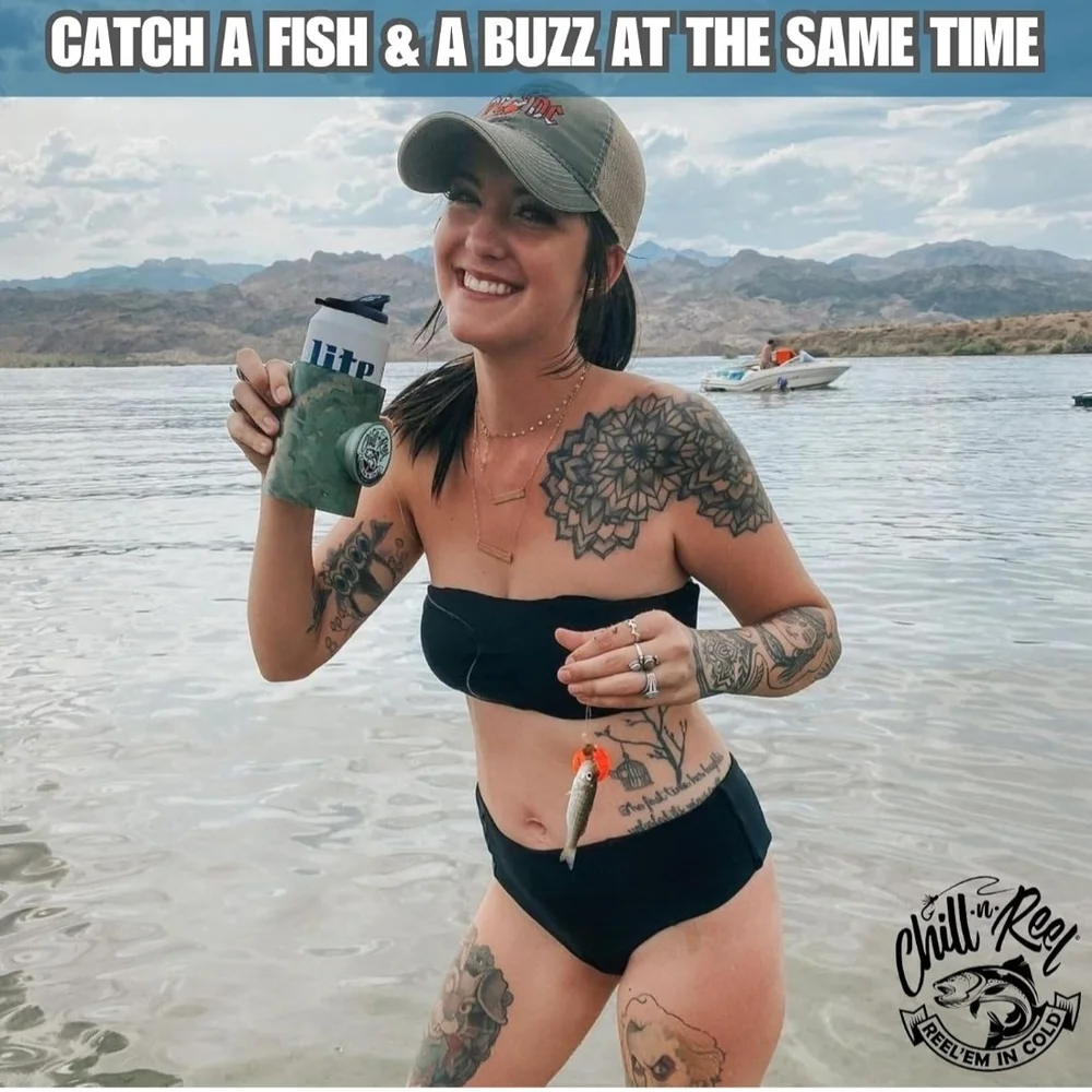 Chill-N-Reel Can Cooler Fishing Rod Shark Tank Beverage Koozie Camo NWOT - Picture 6 of 14